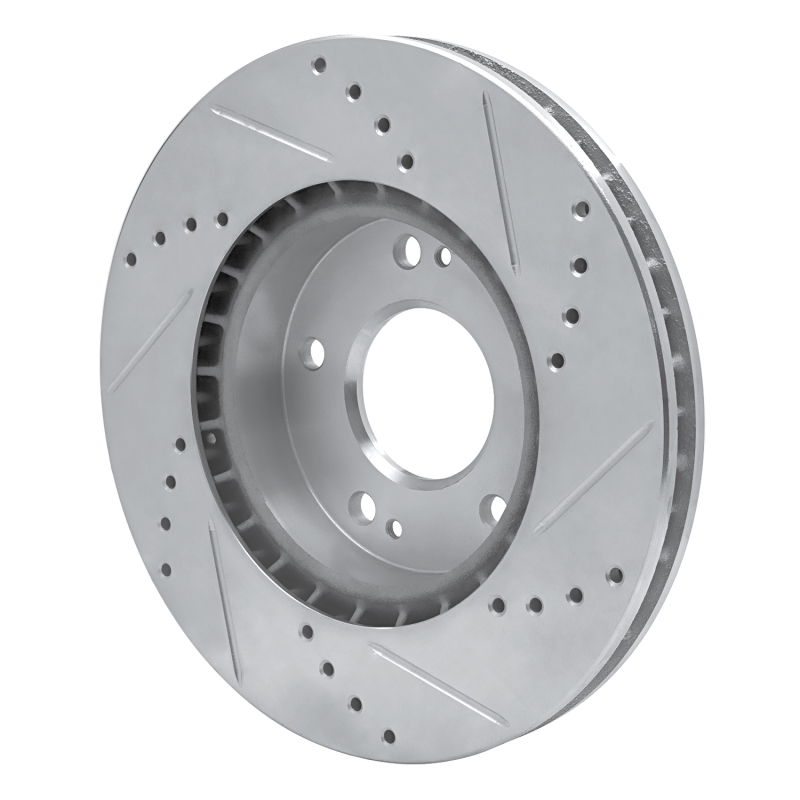 Kia Forte Brake Rotor (1) - Front Left - R1 Concepts - Drilled & Slotted - Silver - `10-`13